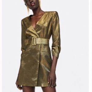 Zara gold belted blazer dress,